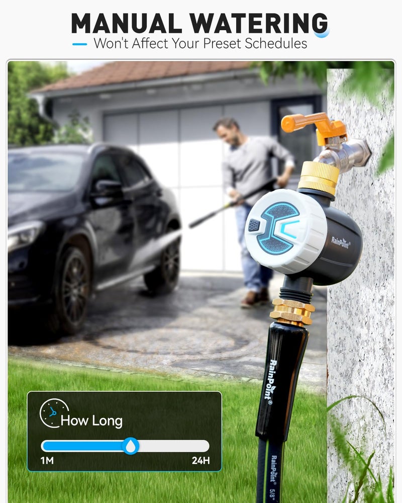 RAINPOINT Bluetooth Water Timer, Sprinkler Timer for Garden Hose, Smart Automatic Irrigation System with Brass Inlet for Yard, Lawn, APP Remote Control via Bluetooth(Without Hub) - Image 5