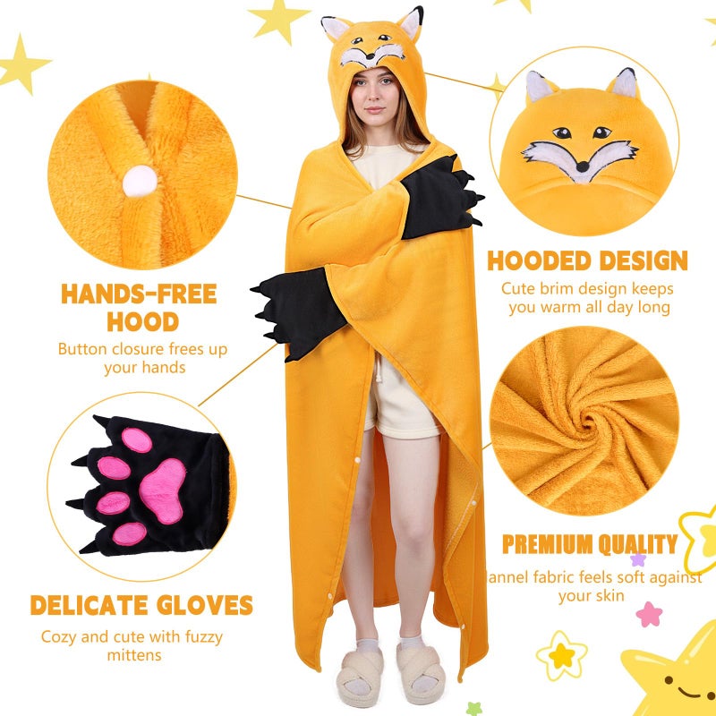 Minhuida Wearable Fox Hoodie Blanket for Women - Super Soft Animal Blanket Hoodie, Comfortable Close-to-Body Perfect for Parties and Halloween Gifts for Adults - Image 2