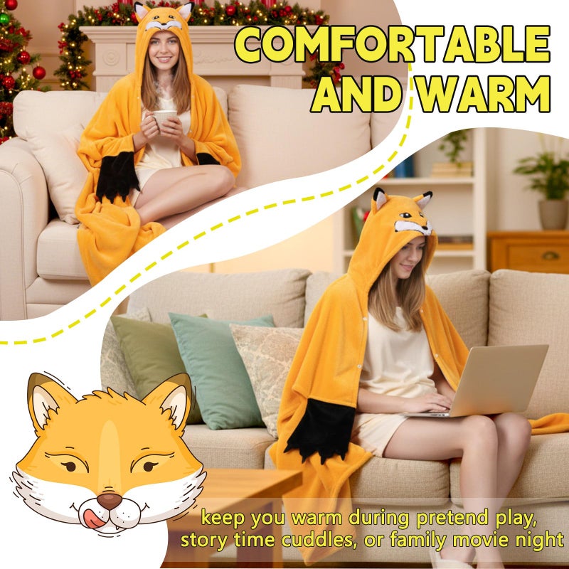 Minhuida Wearable Fox Hoodie Blanket for Women - Super Soft Animal Blanket Hoodie, Comfortable Close-to-Body Perfect for Parties and Halloween Gifts for Adults - Image 4
