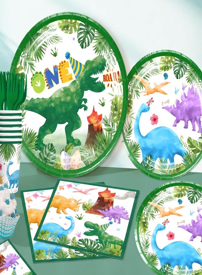 cocomigo 242Pcs One a Saurus Birthday Decorations Serves 20 Guests, One-stop Dinosaur 1st Party Pack with Plates, Party Hat, Backdrop, Tablecloth, Balloon Arch for 1st Birthday Decorations Boy - Image 5