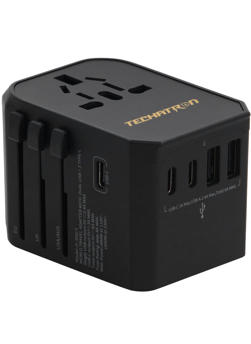 6 AMPS 6-in-1 Universal Travel Adapter (Type C/G/A/I) for US/AU/UK/EU |  2 USB-A, 3 USB-C, 1 AC Socket | European Travel Plug Adapter | International Power Adapter | Black - pzsku/ZBCD7E8E2A491E2591615Z/45/_/1732864369/fca73cf0-f111-43e6-96f2-4375bf65ebfe