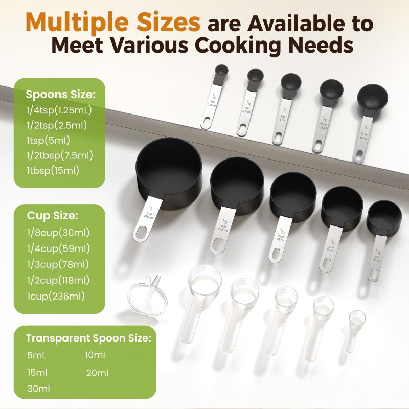 THLHKD 16PCS Measuring Cups and Spoons Set, Measuring Spoon Set with Metric and US Measurements, Fits for Measuring Dry and Liquid - Black - Image 4
