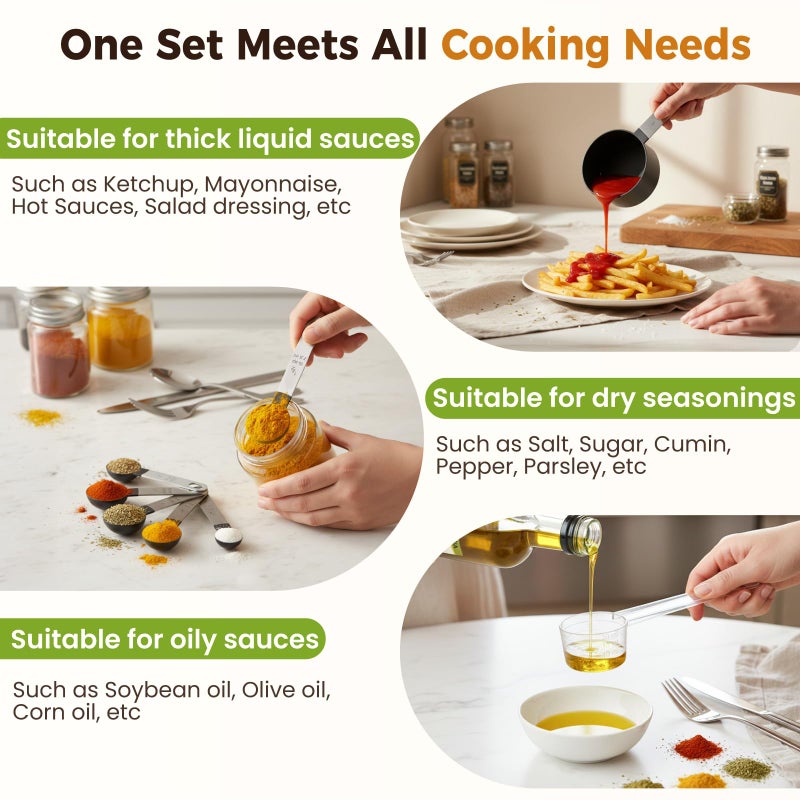 THLHKD 16PCS Measuring Cups and Spoons Set, Measuring Spoon Set with Metric and US Measurements, Fits for Measuring Dry and Liquid - Black - Image 5
