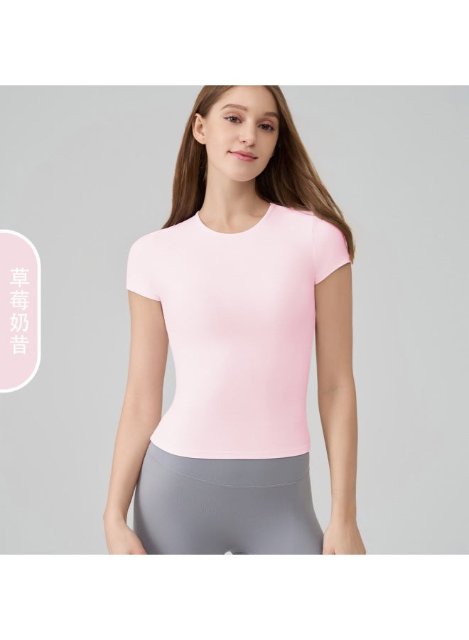 Snu New Style Naked-feel Yoga Short-sleeve Summer Running Sports T-shirt, Waist-cinching, Slimming, High-end Quick-dry Fitness Top For Women