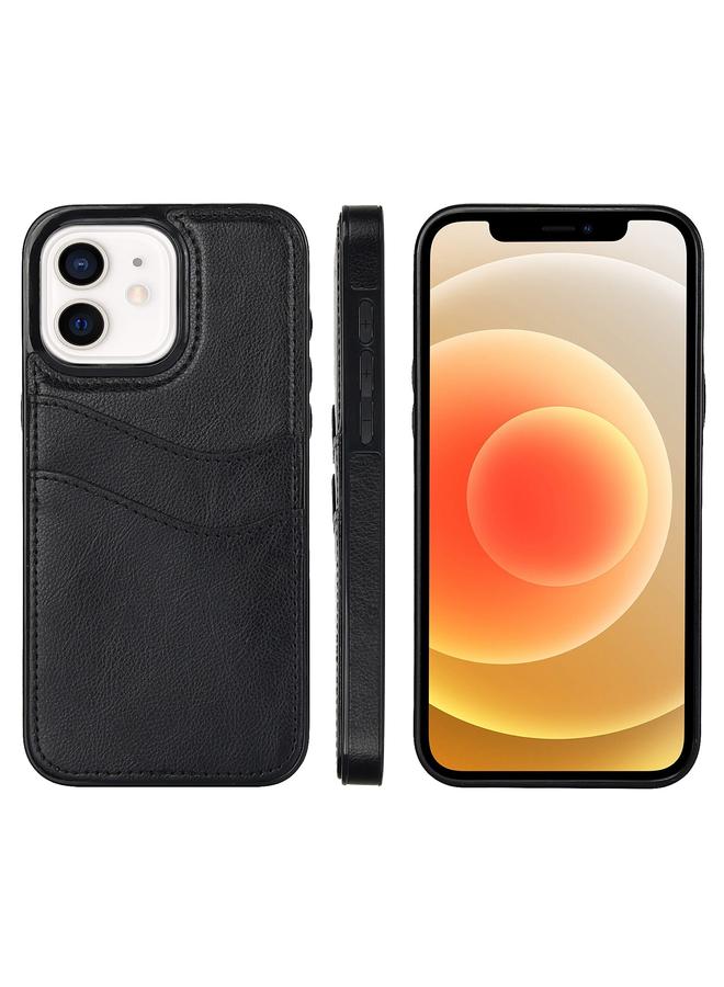 إيروريكس جراب لهاتف iPhone 12 مصنوع من جلد الليتشي مع فتحات للبطاقات - Image 1