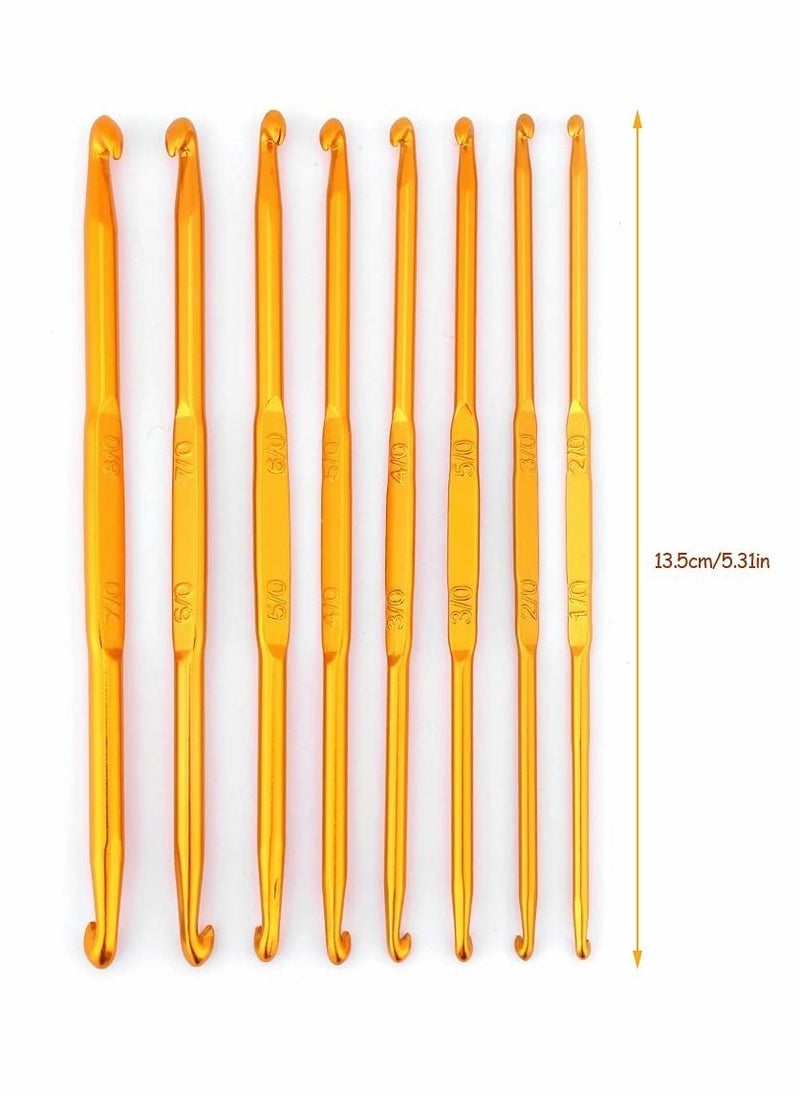 Excefore - Crochet Hook Set, 8 Pcs Handle Crochet Hooks Knitting Needle Set, Golden Alumina Double End Crochet Crocheting and Knitting Set Weave Craft DIY Sewing Accessory - Image 1