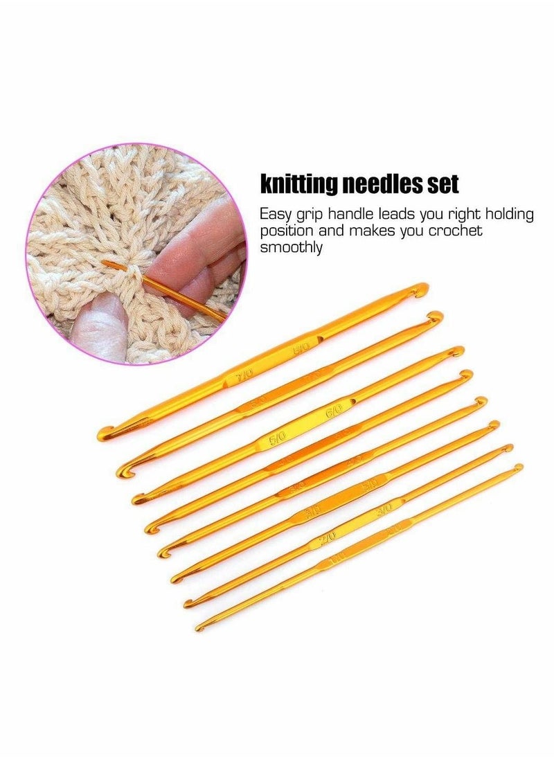 Excefore - Crochet Hook Set, 8 Pcs Handle Crochet Hooks Knitting Needle Set, Golden Alumina Double End Crochet Crocheting and Knitting Set Weave Craft DIY Sewing Accessory - Image 1