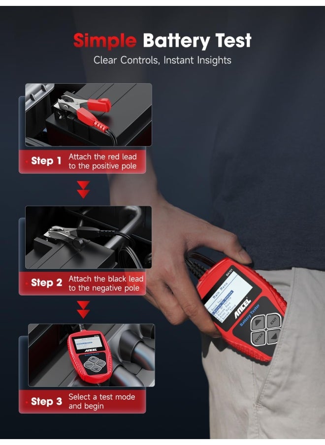 Ancel - Ba101 Car Battery Tester 12V Digital Automotive Batteries And Alternator Diagnostic Tool 100 2000 Cca Load Capacity Charging And Cranking Analysis For Motorcycle Truck Boat Rv Marine And More - Image 1