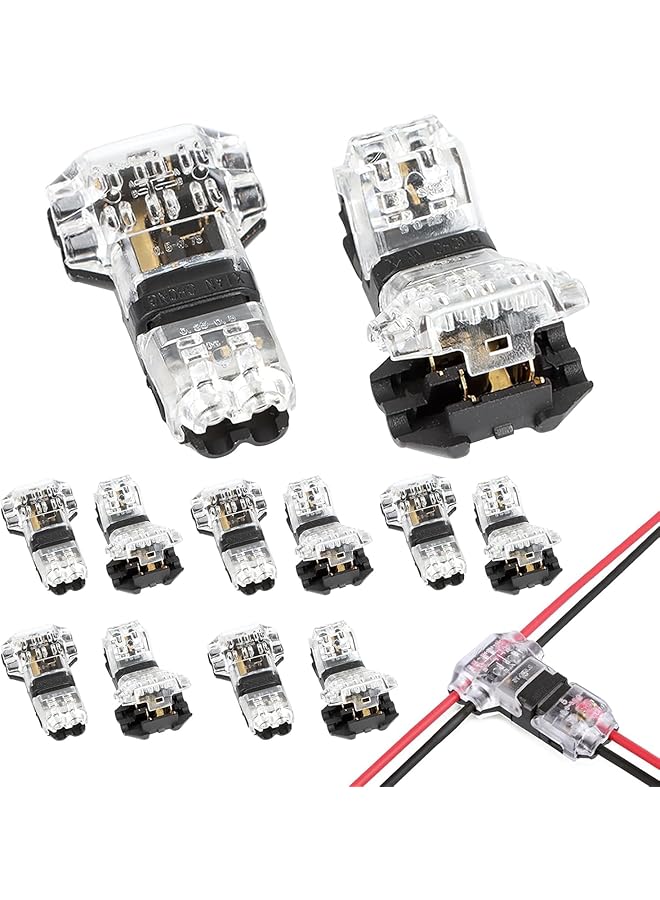 T-Tap Wire Connectors – 2-Pin Low Voltage Quick Splice Solderless Connectors, No-Stripping Electrical Wire Clips For 20-22 Awg, Heat-Resistant 12V/24V Dc Automotive  Speaker Wire Splice(12Pcs) - Image 1