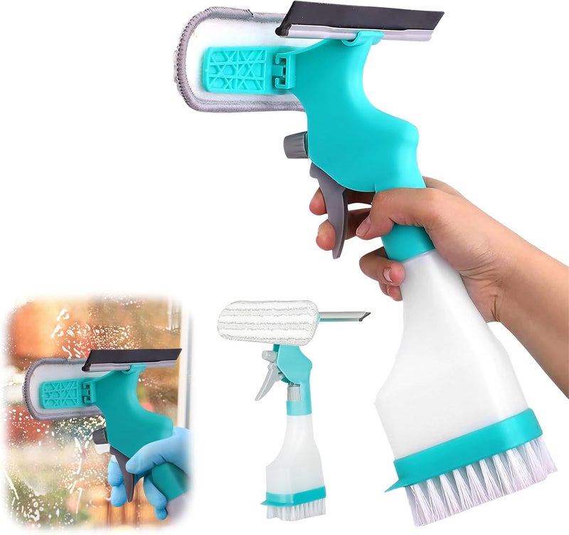 LOOKMINT Shower Glass Cleaner Squeegee Multifunctional Window Cleaning Tool 4in1 Glass Cleaning Scraper Window Cleaning Tool with SprayBrush CleanerWipe for Car Windshield Glass