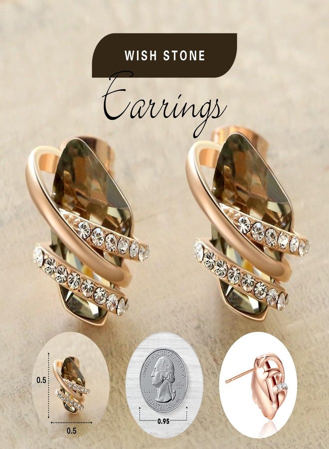 Leafael Wishstone Crystal Stud Earrings, Birthstone Earrings with Healing Crystals, Silver-tone or Rose Gold Earrings for Women, Allergy-Free Jewelry Gift for Women with Gift Box - Image 3
