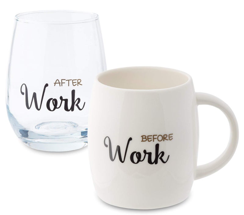 L LIFETIME Coffee Mug Wine Gift Set White Cup and Stemless Wine Glass Set for Coworker Best Friend Teacher Doctor Nurse Dentist Women Men Graduation Wedding Birthday Present Secret Santa Holiday Work 