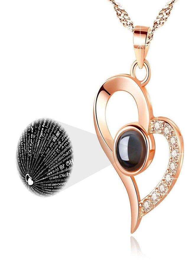 YouBella Jewellery 18k Rose Gold Plated I Love You in 100 Languages Heart Necklace Jewellery for Women and Girls (Style 2) - Image 1