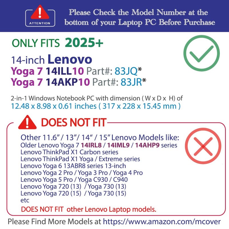 mCover case ONLY Compatible for 2025~2026 14-inch Lenovo Yoga 7 2-in-1 14ILL10 | 14AKP10 Series Windows Notebook Computers (NOT Fitting Any Other Models) (Black) - Image 3