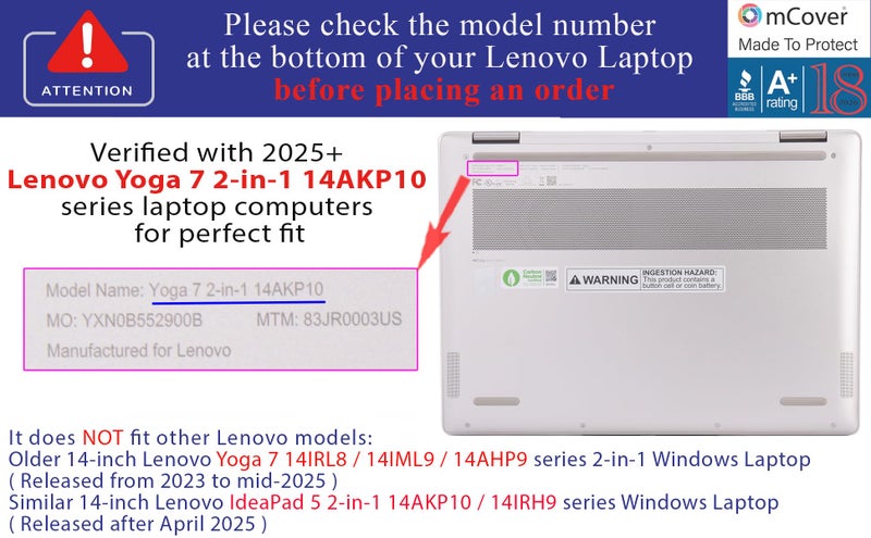 mCover case ONLY Compatible for 2025~2026 14-inch Lenovo Yoga 7 2-in-1 14ILL10 | 14AKP10 Series Windows Notebook Computers (NOT Fitting Any Other Models) (Black) - Image 4