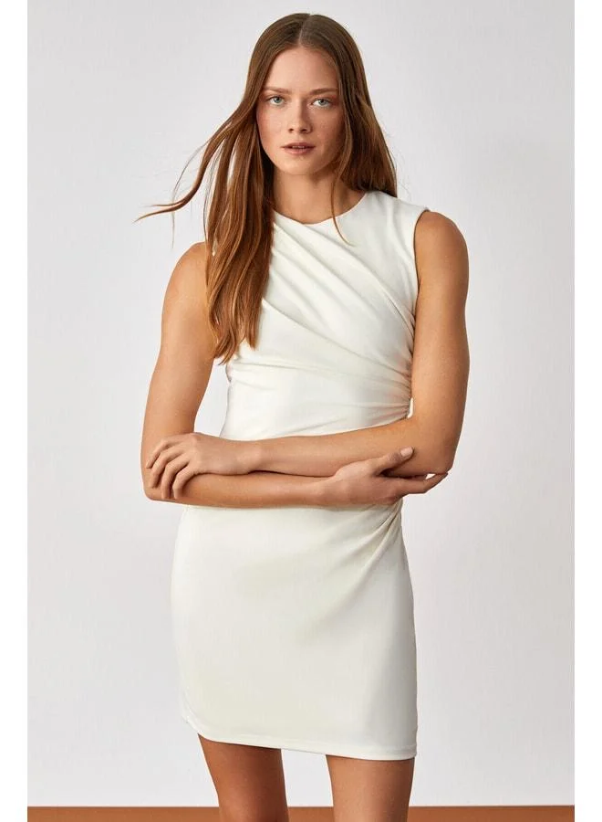 Grimelange  DRUID Women's Bicycle Neck Slim Mini Sleeveless Cream Dress for Women | Best Price UAE