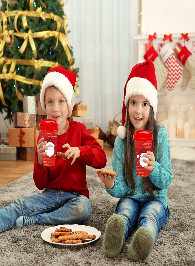 JarThenaAMCS 48 Set Merry Christmas Disposable Coffee Cups with Lids and Sleeves Red Gold Santa Paper Drinking Cups for Xmas Winter Holiday Party Supplies - Image 4