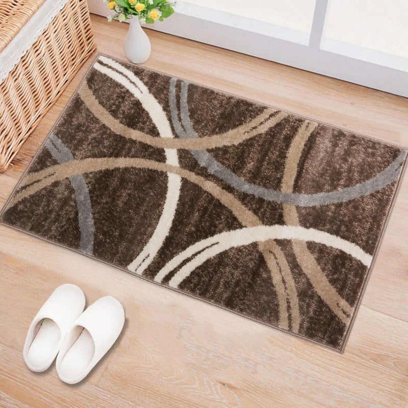 Rugshop Modern Wavy Circles Design Accent Rug NonShedding Carpet for Entryway Bathroom or Kitchen Brown 2 x 3
