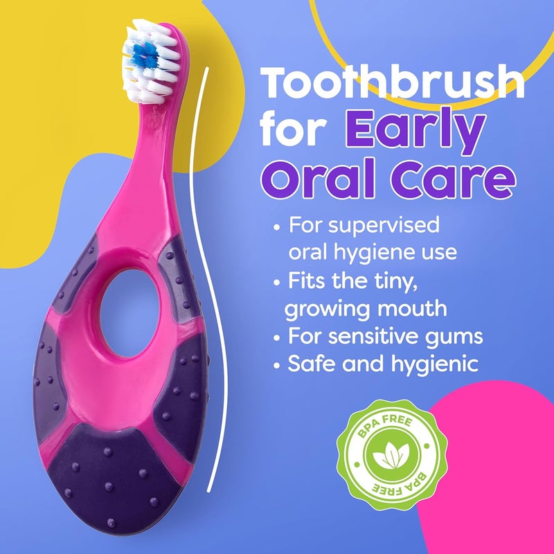 Trueocity Infant Toothbrush Set for Oral Care (12 Months+) – Soft Bristles, Small Brush Head, Easy-Grip Handle – 4-Pack (Pink & Purple) - Image 3