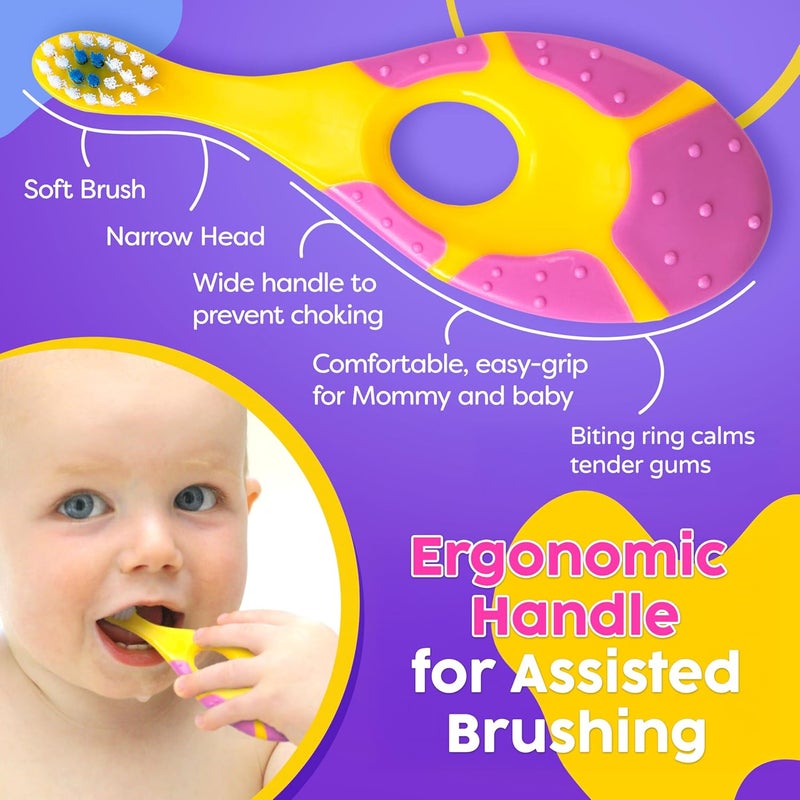 Trueocity Infant Toothbrush Set for Oral Care (12 Months+) – Soft Bristles, Small Brush Head, Easy-Grip Handle – 4-Pack (Pink & Purple) - Image 4