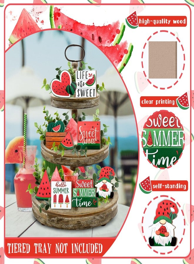 Guoofu Summer Tiered Tray Decor, Farmhouse Watermelon Tray Decorations, Hello Summer Sweet Watermelon Gnome Wooden Signs, Rustic Summer Home Decor for Table Mantel Office Holiday Party - Image 2