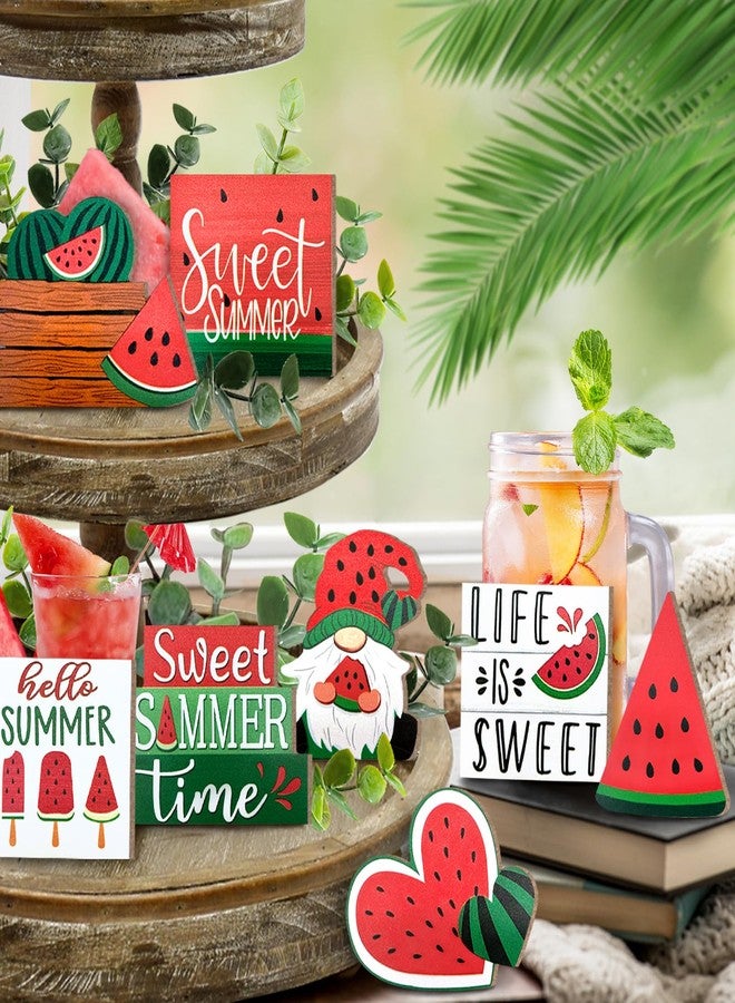 Guoofu Summer Tiered Tray Decor, Farmhouse Watermelon Tray Decorations, Hello Summer Sweet Watermelon Gnome Wooden Signs, Rustic Summer Home Decor for Table Mantel Office Holiday Party - Image 4