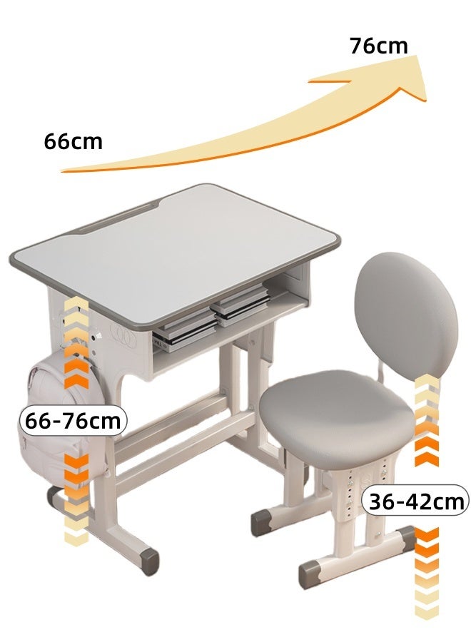 HQ-GAMING Kids Desk Chair Set, Kids Adjustable Height Desk, Children's Study Desk with Drawer,  Ergonomic Desk Chair Set with Backpack Hook, Perfect for Study, Home, School for Boys, Girls (Grey) - Image 4