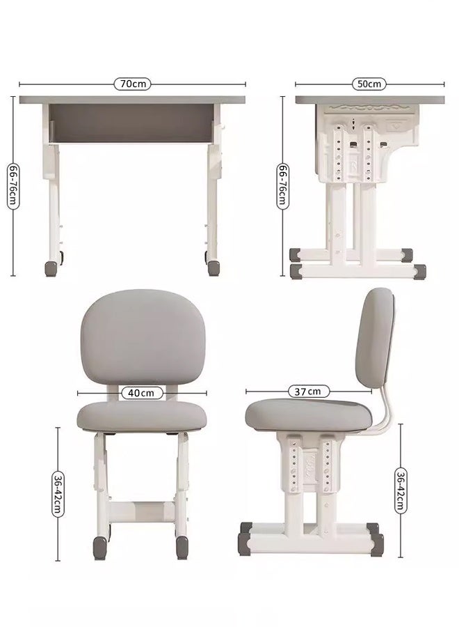HQ-GAMING Kids Desk Chair Set, Kids Adjustable Height Desk, Children's Study Desk with Drawer,  Ergonomic Desk Chair Set with Backpack Hook, Perfect for Study, Home, School for Boys, Girls (Grey) - Image 2