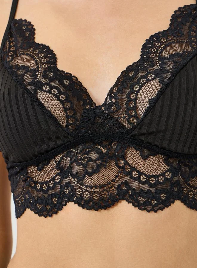 Styli Rib Lace Bralette and Shorts Set