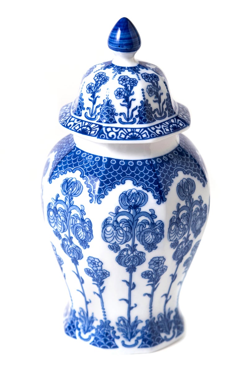 KuJaRen Blue and White Ginger Jar, Ceramic Chinoiserie Decorative Jars for Home, Office, Blue Vase Porcelain, Blue and White Decor for Table, Living Room, Bookshelf, Mantle Fireplace, Centerpieces.10 H - Image 1