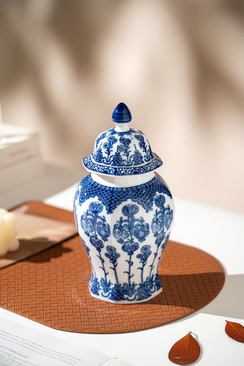 KuJaRen Blue and White Ginger Jar, Ceramic Chinoiserie Decorative Jars for Home, Office, Blue Vase Porcelain, Blue and White Decor for Table, Living Room, Bookshelf, Mantle Fireplace, Centerpieces.10 H - Image 2