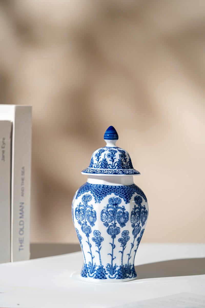 KuJaRen Blue and White Ginger Jar, Ceramic Chinoiserie Decorative Jars for Home, Office, Blue Vase Porcelain, Blue and White Decor for Table, Living Room, Bookshelf, Mantle Fireplace, Centerpieces.10 H - Image 3