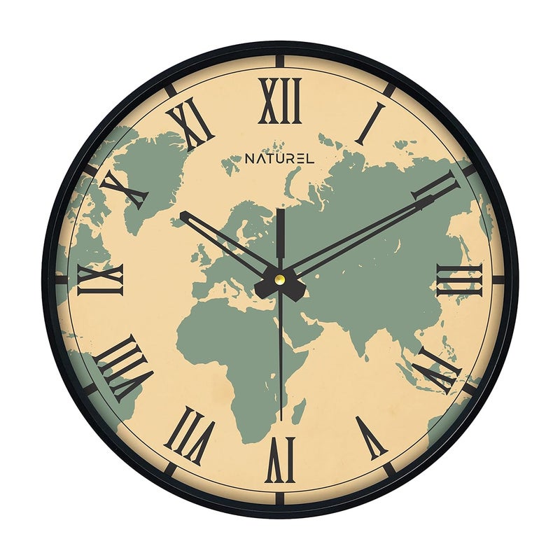 Naturel Round Shape Wall Clock With Plastic And Glass For Home- Analog, 24 Cm, Black - Image 1