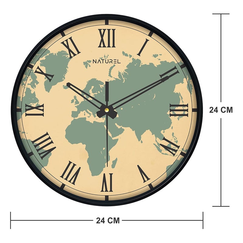 Naturel Round Shape Wall Clock With Plastic And Glass For Home- Analog, 24 Cm, Black - Image 3