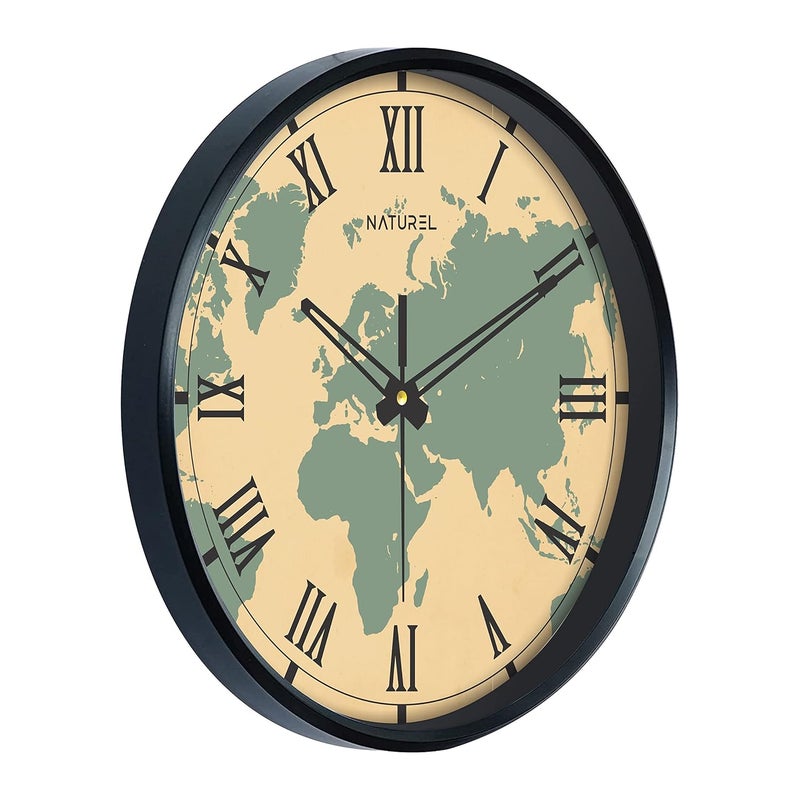 Naturel Round Shape Wall Clock With Plastic And Glass For Home- Analog, 24 Cm, Black - Image 2