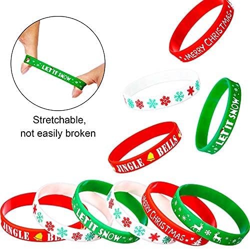 Jovitec 48 Pieces Christmas Silicone Bracelets Wristbands Rubber Silicone Xmas Rubber Bracelet Merry Xmas Patterns for Christmas Party Favor Decoration - Image 3