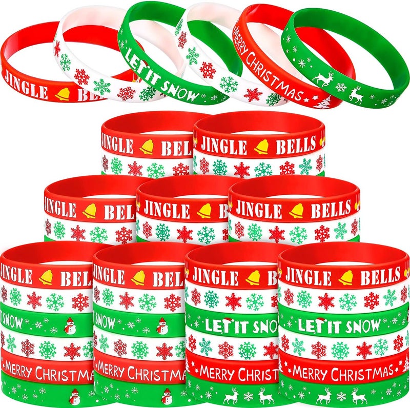 Jovitec 48 Pieces Christmas Silicone Bracelets Wristbands Rubber Silicone Xmas Rubber Bracelet Merry Xmas Patterns for Christmas Party Favor Decoration - Image 1