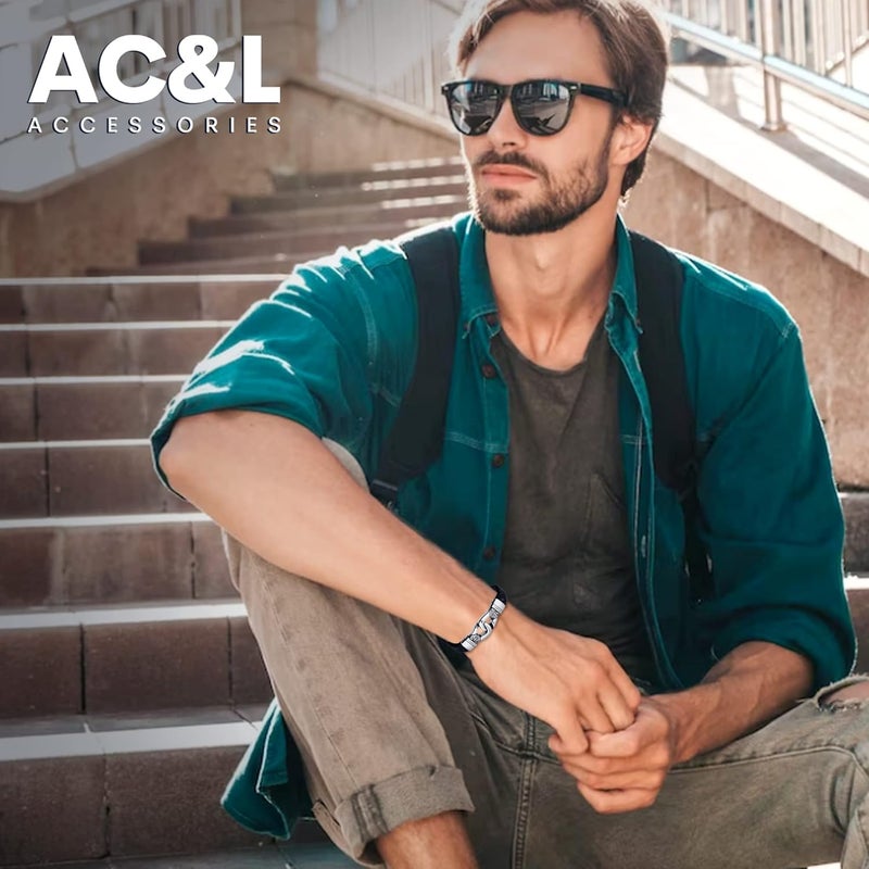 AC&L Interlink Metallic Steel Design with braided leather Available in gold & Silver - Image 2