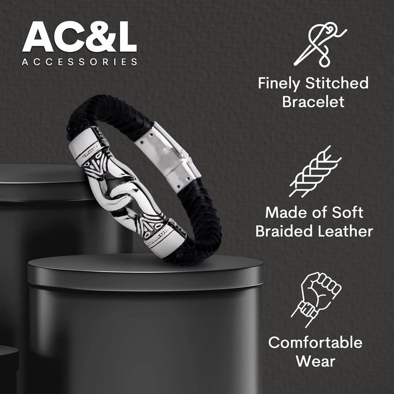 AC&L Interlink Metallic Steel Design with braided leather Available in gold & Silver - Image 1
