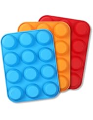 Cozihom Silicone Muffin Pan, Cupcake Pan, 12 Cups, Food Grade Egg Muffin Baking Silicone Molds, Non-stick, 3 Pcs - Image 1