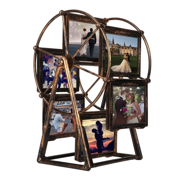 12 PHOTOS ROTATING FERRIS WHEEL PICTURE FRAME UPGRADE EMBOSSED PICTURE FRAMES SET DESKTOP VINTAGE PHOTO FRAME 5 INCHES FOR HOME DECOR WEDDING CHRISTMAS BIRTHDAY GIFTS BRONZEDUNASSEMBLED