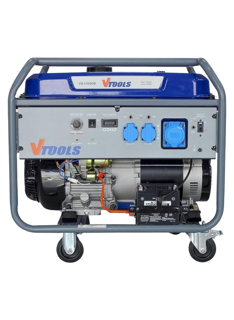 VTOOLS 9300W High-Performance Recoil Generator With 4 Wheels 550cc 4-Stroke Engine 36L Fuel Tank Copper Alternator AVR Air Cooled Single Cylinder Heavy-Duty Frame 