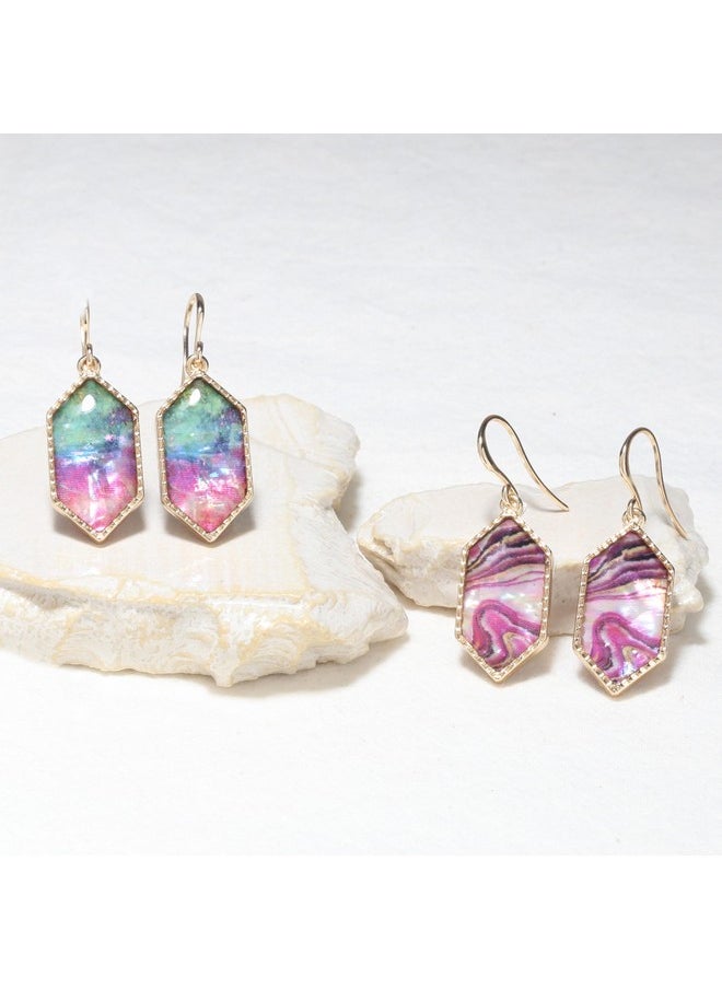 BONALUNA Boho Gold Colorful Abalone Shell Small Hexagon Dangle Drop Earrings For Women  - Image 5