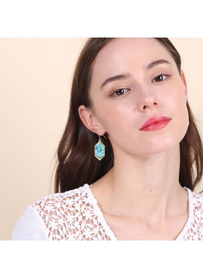 BONALUNA Boho Gold Colorful Abalone Shell Small Hexagon Dangle Drop Earrings For Women  - Image 3