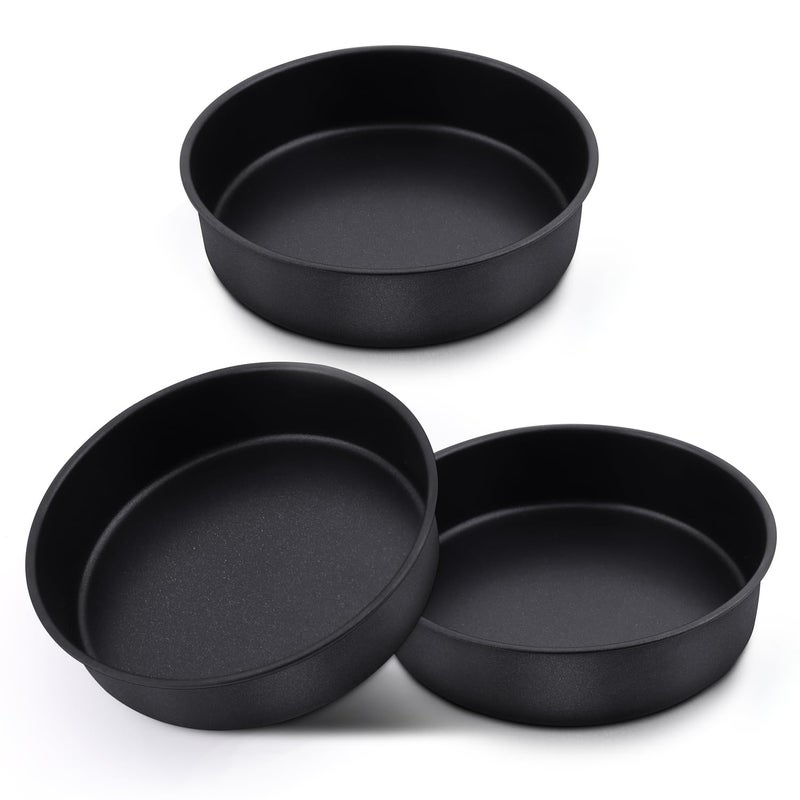 HaWare 6 inch Cake Tin NonStick Stainless Steel Round Baking Pan Set of 3 Small Birthday Wedding Layer Cake Tins for Baking Roasting Serving Healthy  NonToxic Rust Resistant 16cm Black