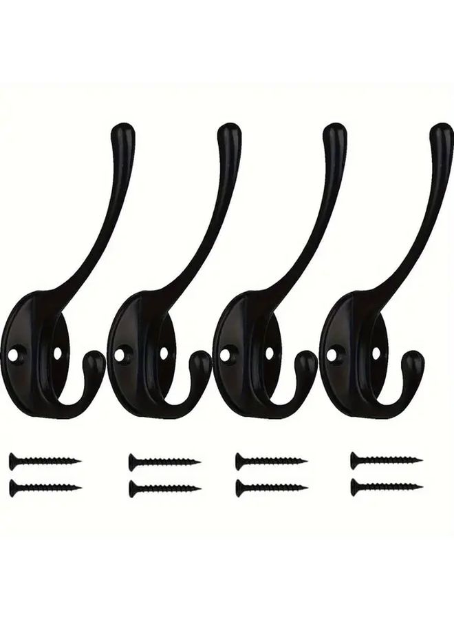 4Pcs Black Solid Zinc Alloy Wall Hooks For Jackets Bags Towels Keys Hats - Image 2