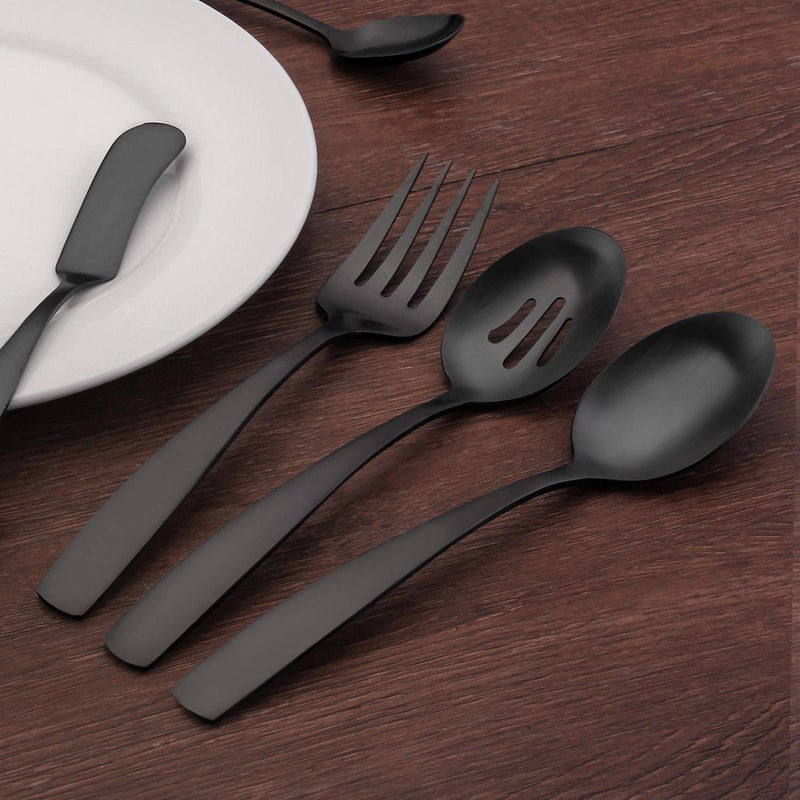 Bysta Serving Utensils Set  Matte Black 5-Piece Hostess Set  Stainless Steel Silverware Flatware Cutlery Serving Set  Satin Finish  Dishwasher Safe - Image 5