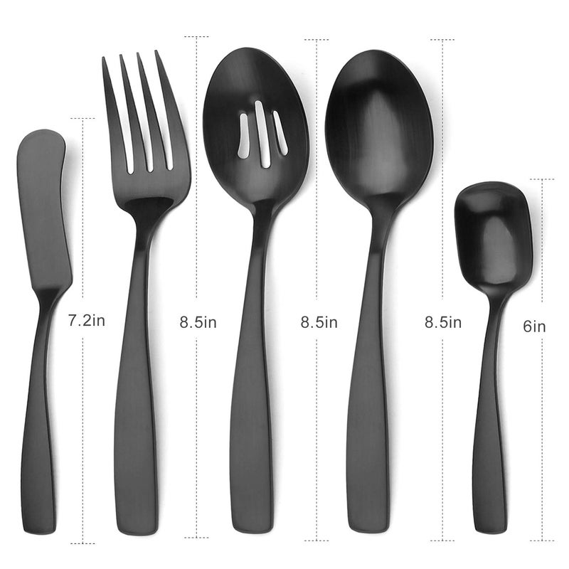 Bysta Serving Utensils Set  Matte Black 5-Piece Hostess Set  Stainless Steel Silverware Flatware Cutlery Serving Set  Satin Finish  Dishwasher Safe - Image 2