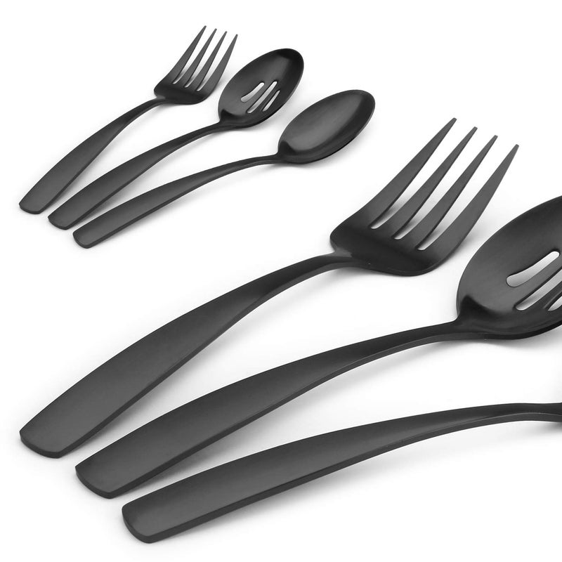 Bysta Serving Utensils Set  Matte Black 5-Piece Hostess Set  Stainless Steel Silverware Flatware Cutlery Serving Set  Satin Finish  Dishwasher Safe - Image 3