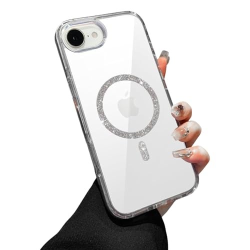 VONZEE® Compatible for iPhone 17e/ iPhone 16e Case Glitter Ring Cute Shiny Colorful Bling Case (Compatible with Magsafe) Transparent PC+TPU Glossy Shiny Cover for Girls Women,Grey - Image 1